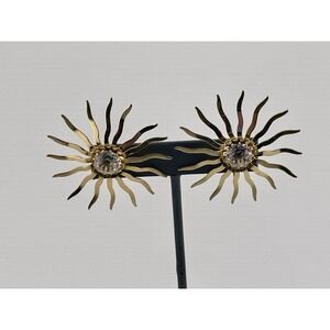 Vintage Sarah Coventry Earrings Atomic Starburst Sun Gold Tone‎ 60s Clip On